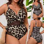 Maillot de bain une pièce grande taille imprimé léopard pour femmes