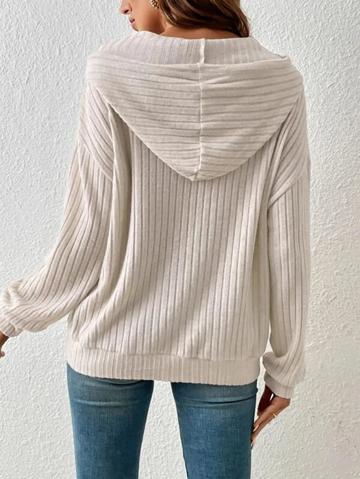 Pull en tricot à capuche rayé et manches longues pour femmes