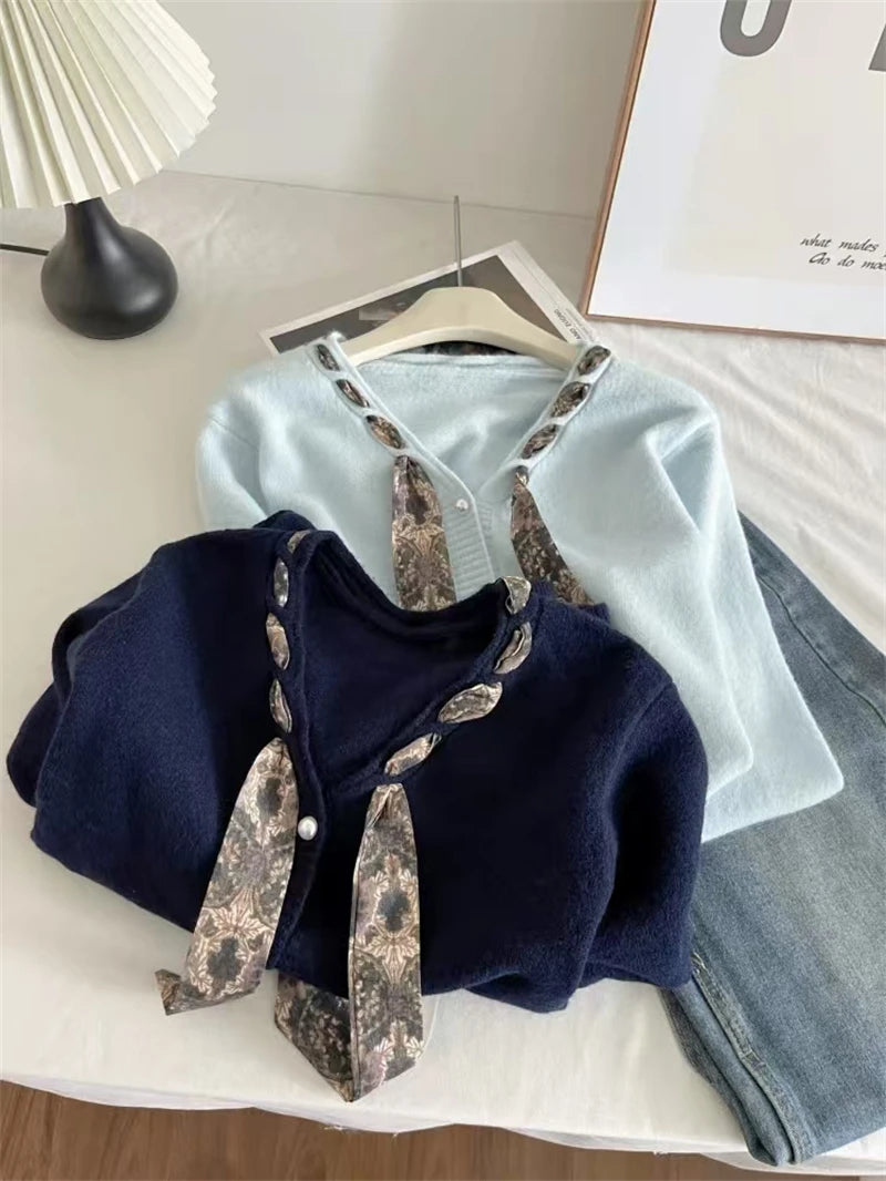 Cardigan Fin Femme – Maille et Écharpe en Soie