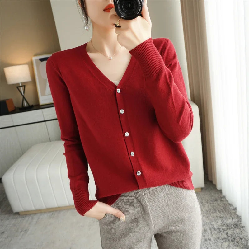 Cardigan tricoté à manches longues et col en v pour femmes