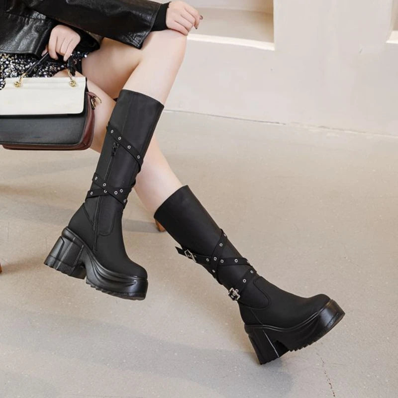 Bottes britanniques en cuir synthétique, pour femmes