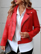 Veste en similicuir souple et fermeture éclair pour femmes
