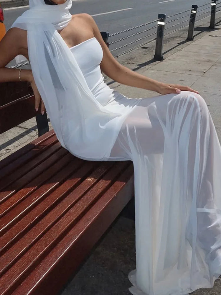 Robe Maxi sans bretelles à col écharpe pour femmes