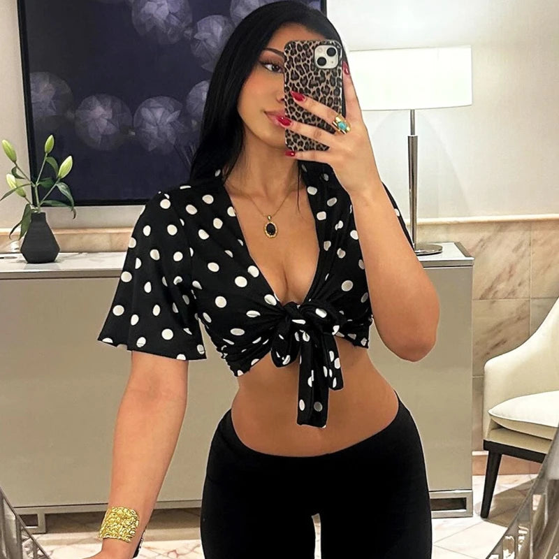 Crop top sexy à pois pour femmes