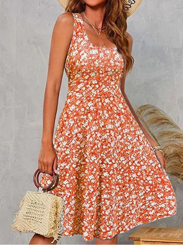 Robe mi-longue à fleurs pour femmes