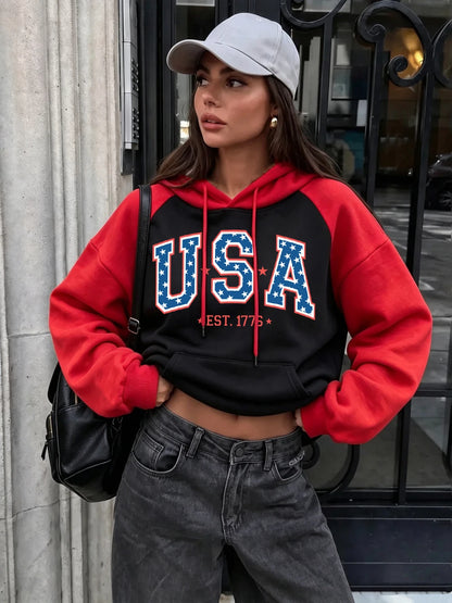 Sweat à Capuche Raglan Femme – Imprimé USA 1776