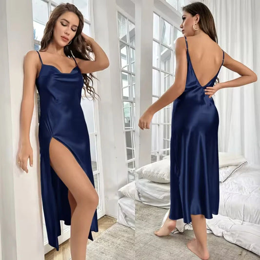 Robe de Nuit Longue Femme – Décolleté V et Fente Haute