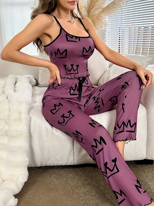 Pyjama 2 Pièces Femme – Caraco Col V et Pantalon Imprimé