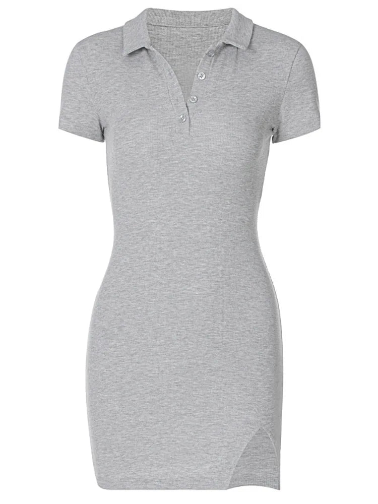 Mini robe fendue à manches courtes pour femmes