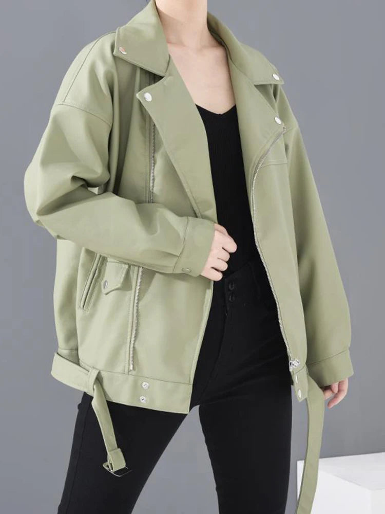 Blouson biker femme souple en simili cuir
