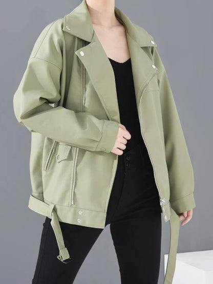 Blouson biker femme souple en simili cuir