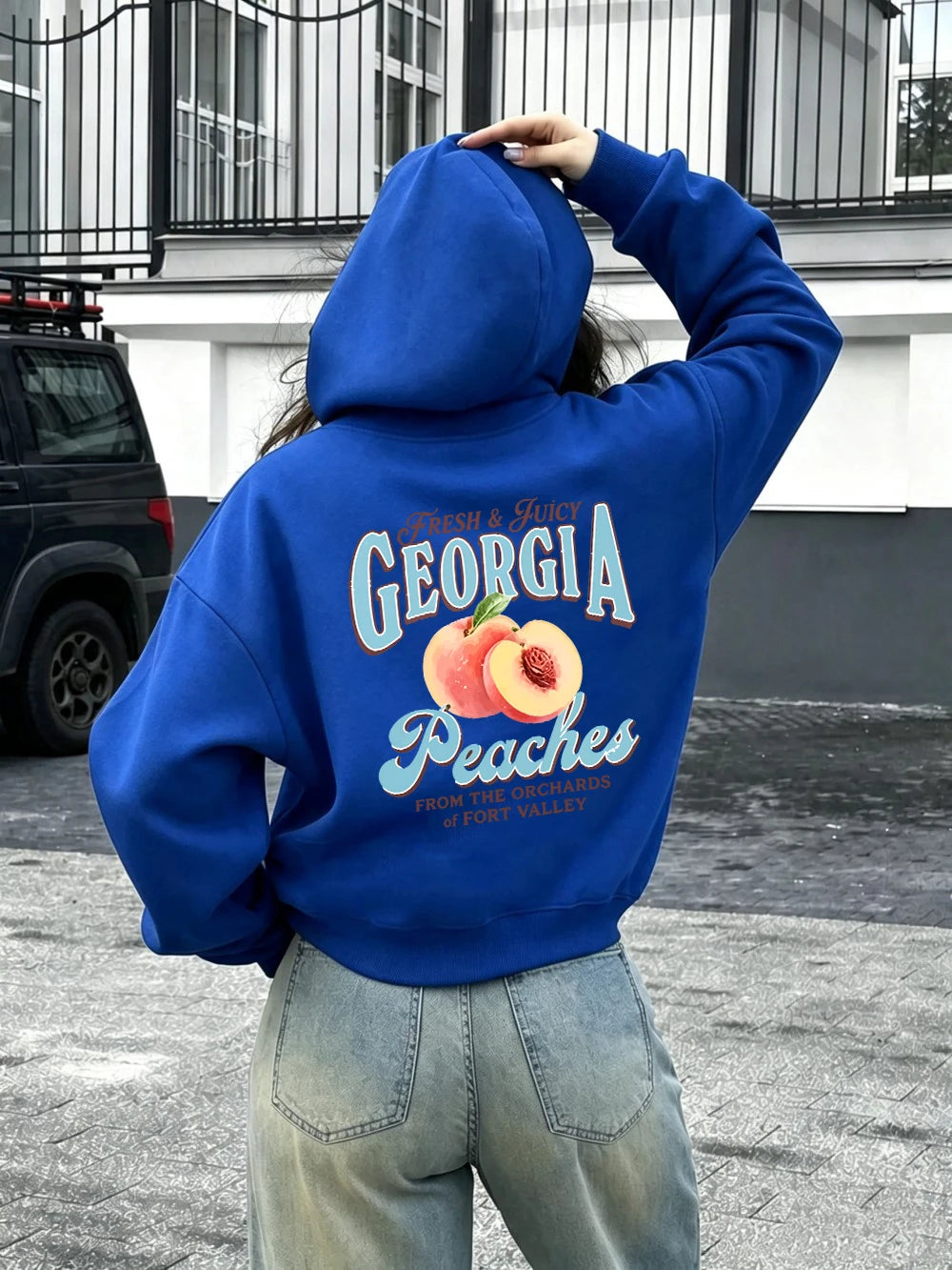 Sweat à capuche imprimé pêches fraîches et juteuses de Géorgie pour femmes