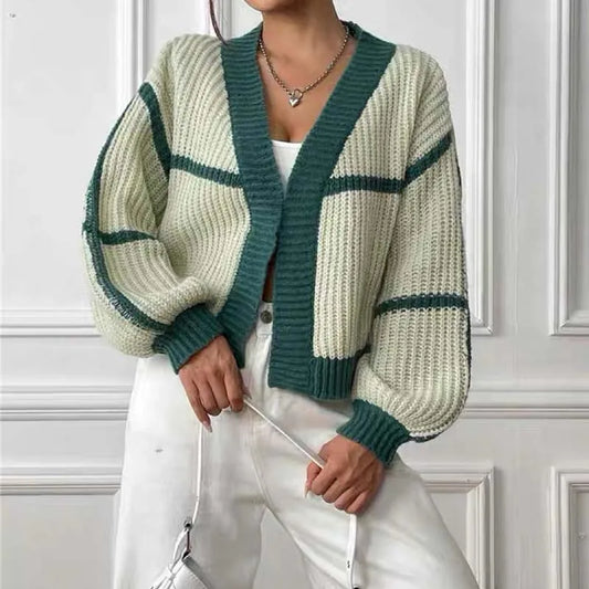 Cardigan Court Femme – Coupe Ample et Color Block