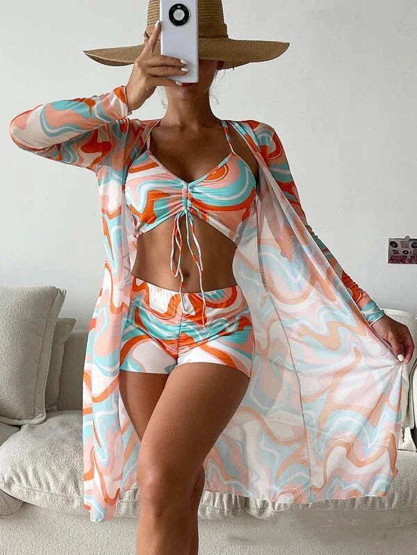 Maillot de bain trois pièces push-up pour femmes