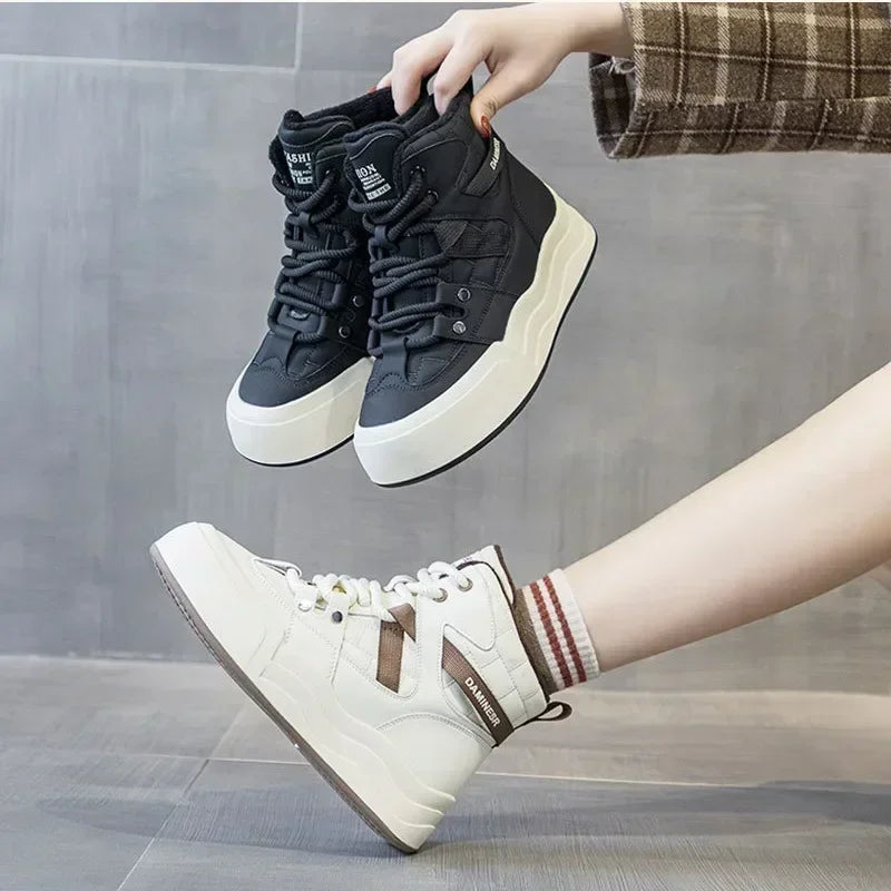 Baskets épaisse en cuir pour femmes