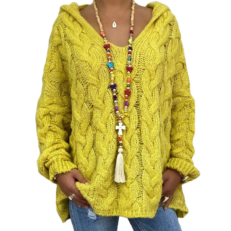 Pull torsadé tricoté de couleur pure pour femmes