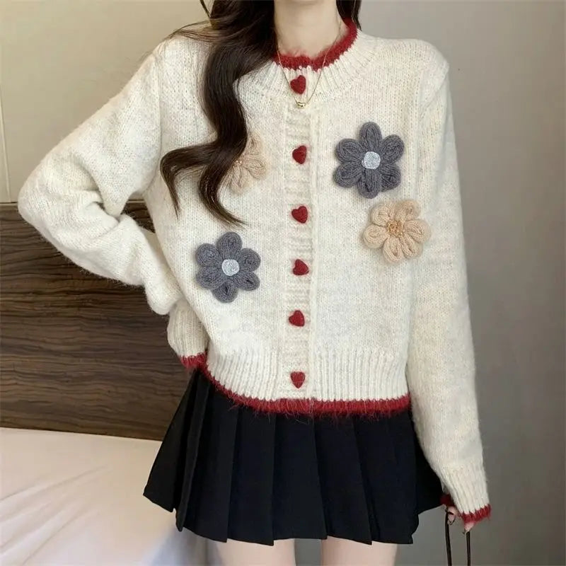 Cardigan court en maille à col rond pour femmes