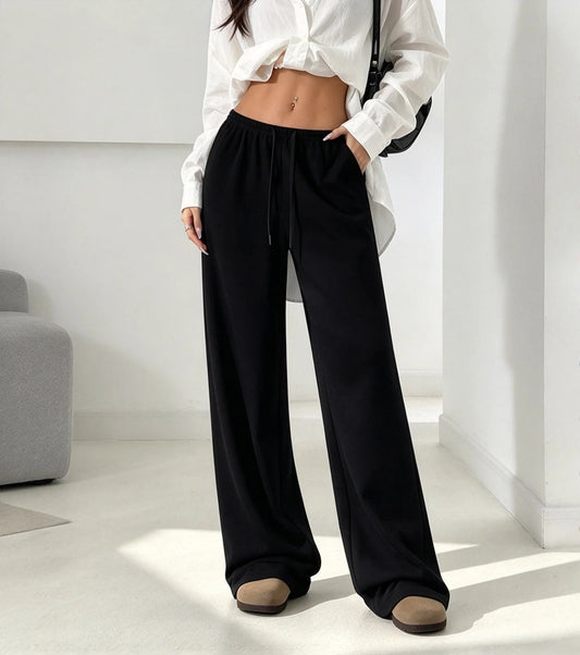 Pantalon Large Femme – Taille Élastique à Lacets