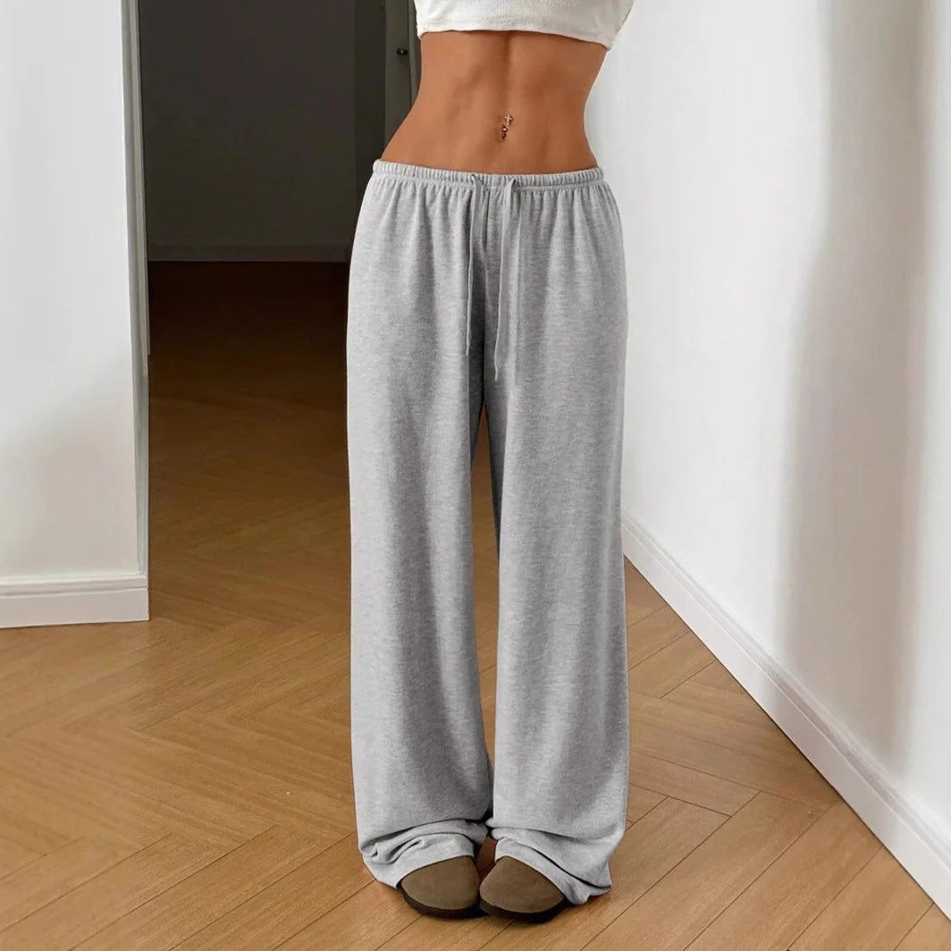 Pantalons décontractés unis à taille élastique et jambes larges pour femmes