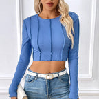 T-shirt court coupe à manches longues pour femmes