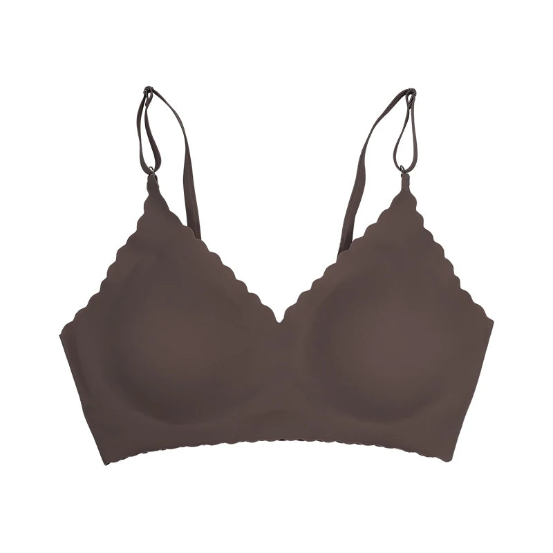 Soutien-gorge confortable sans fil rembourré avec bord ondulé pour femmes