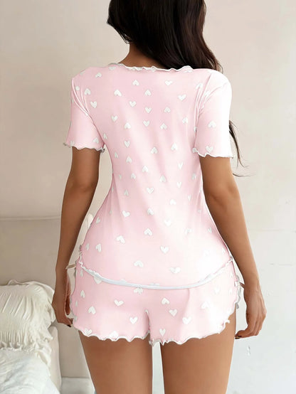 Pyjama d’Été Femme – Chemise et Short à Cœurs